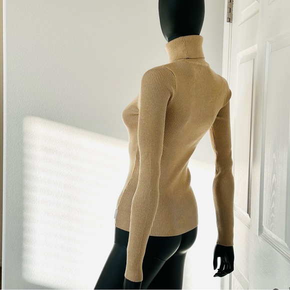 NWT Calvin Klein Rib Knit Tops Metallic Sweater turtleneck  XS Gold - Picture 2 of 10